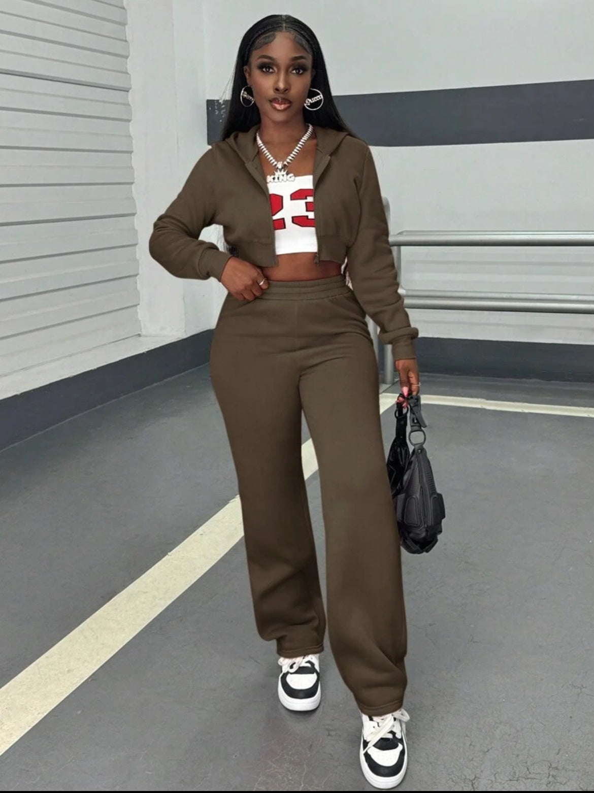 Hooded Crop Top And Sweatpants Outfit