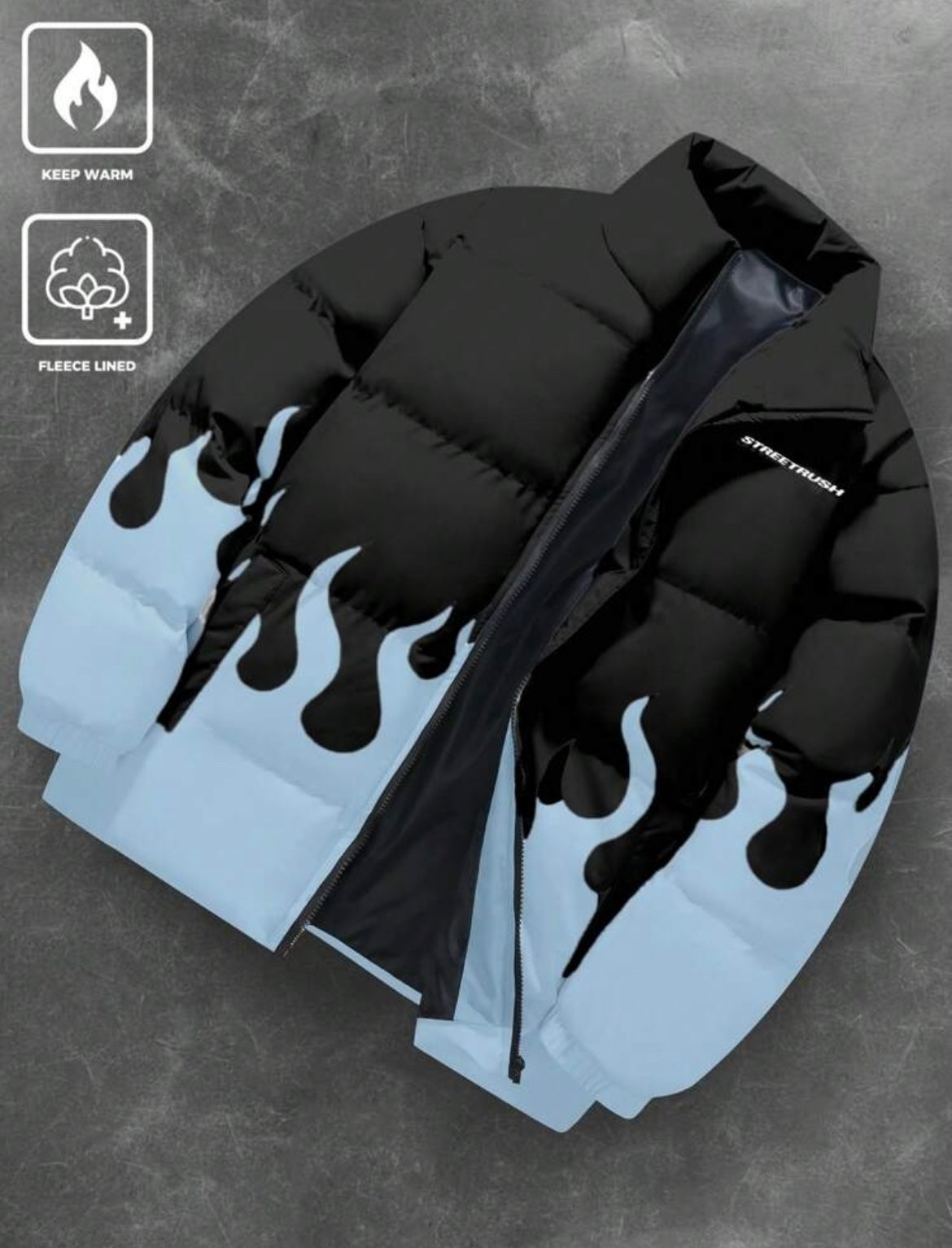 Manfinity Streetrush Men’s Flame Pattern Winter Coat – Blue