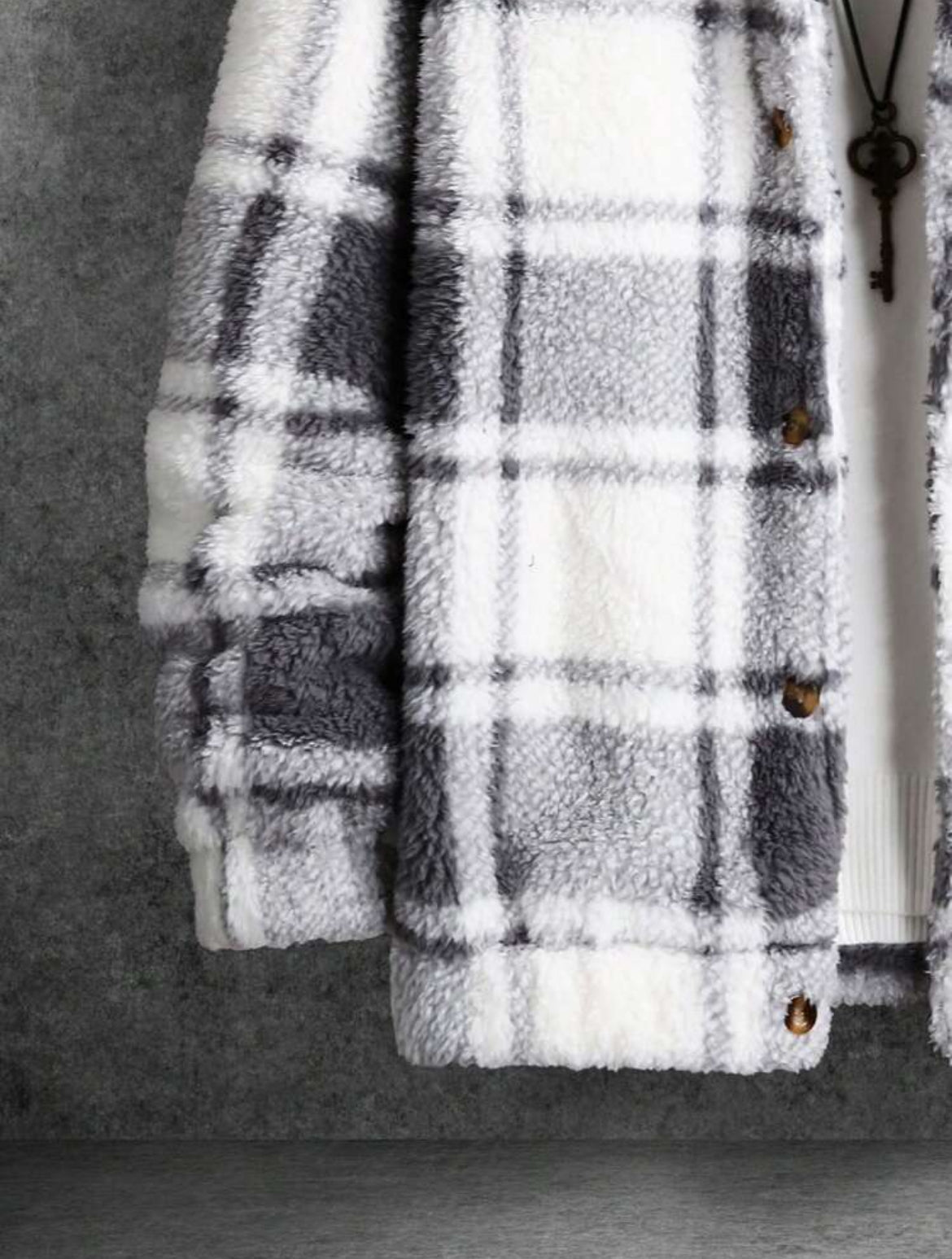 Manfinity Homme Colorful Plaid Teddy Jacket