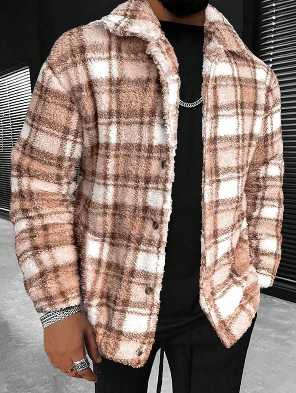 Manfinity Homme Colorful Plaid Teddy Jacket