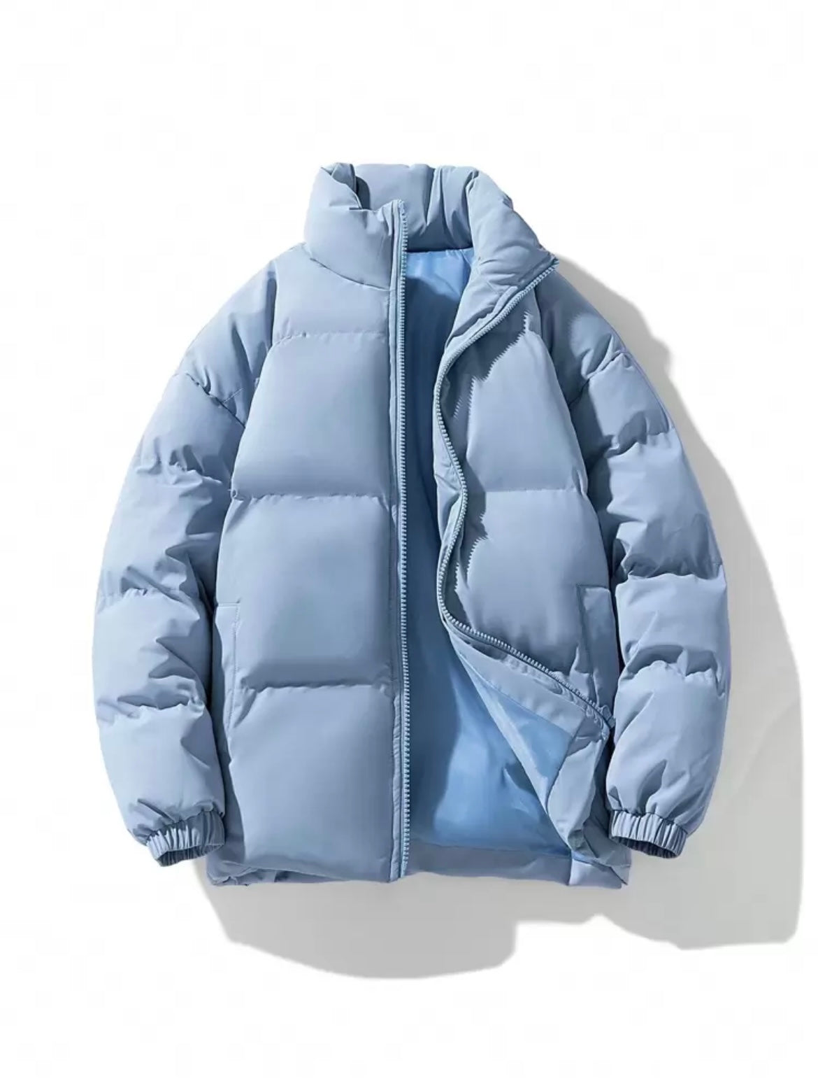 Men’s Solid Color Stand Collar Padded Coat – Black