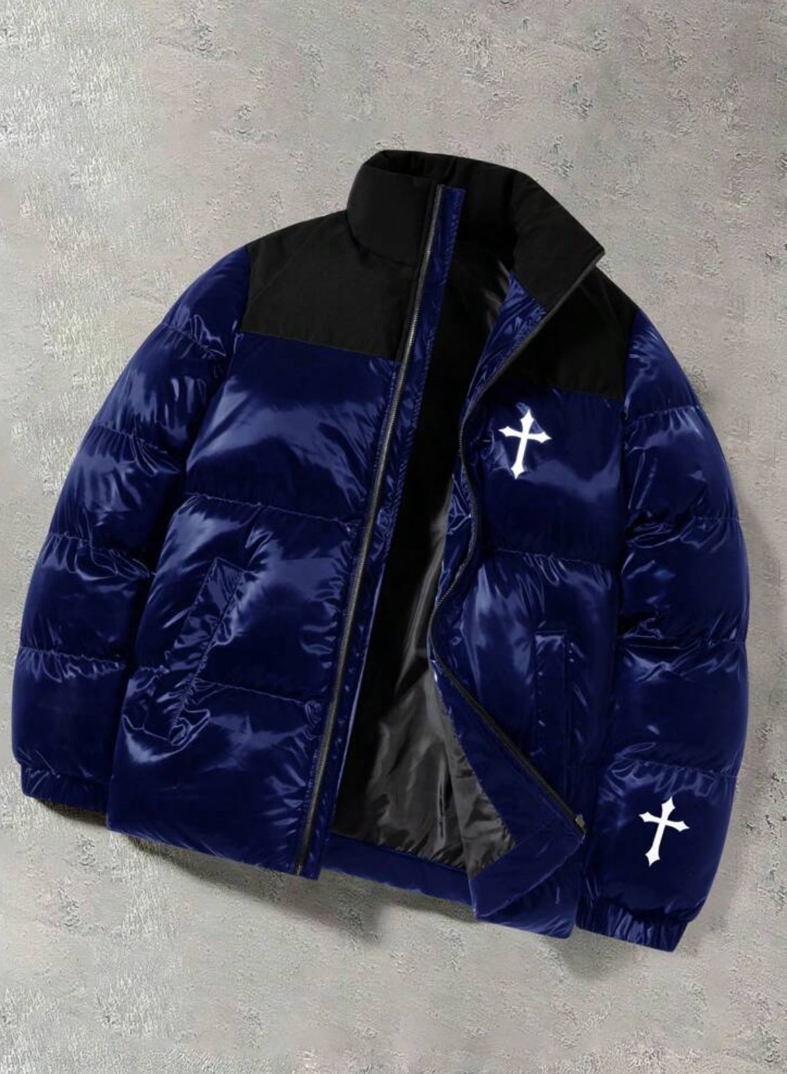 Manfinity EMRG Men’s Color Block Cross Print Padded Winter Coat