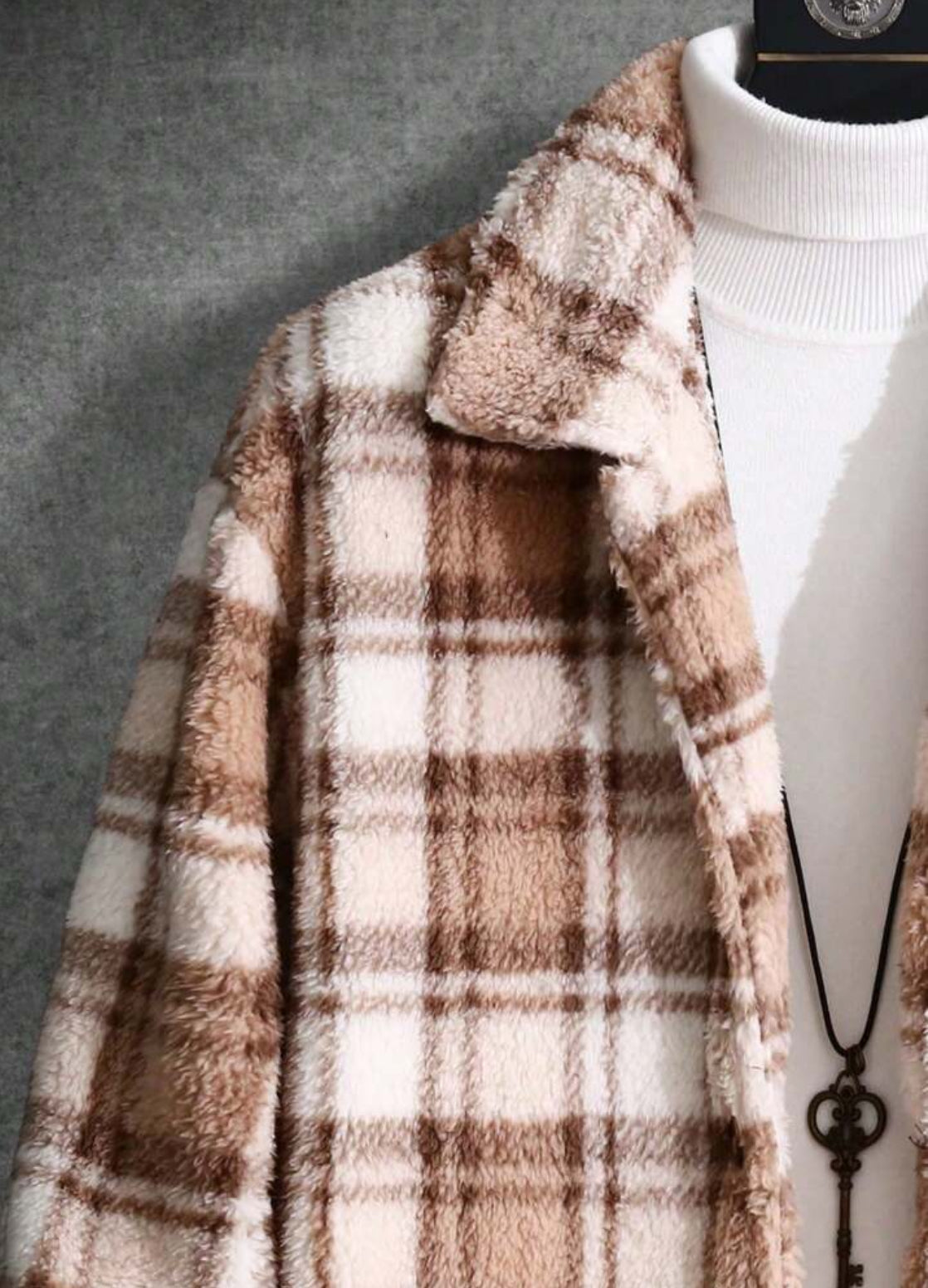 Manfinity Homme Colorful Plaid Teddy Jacket