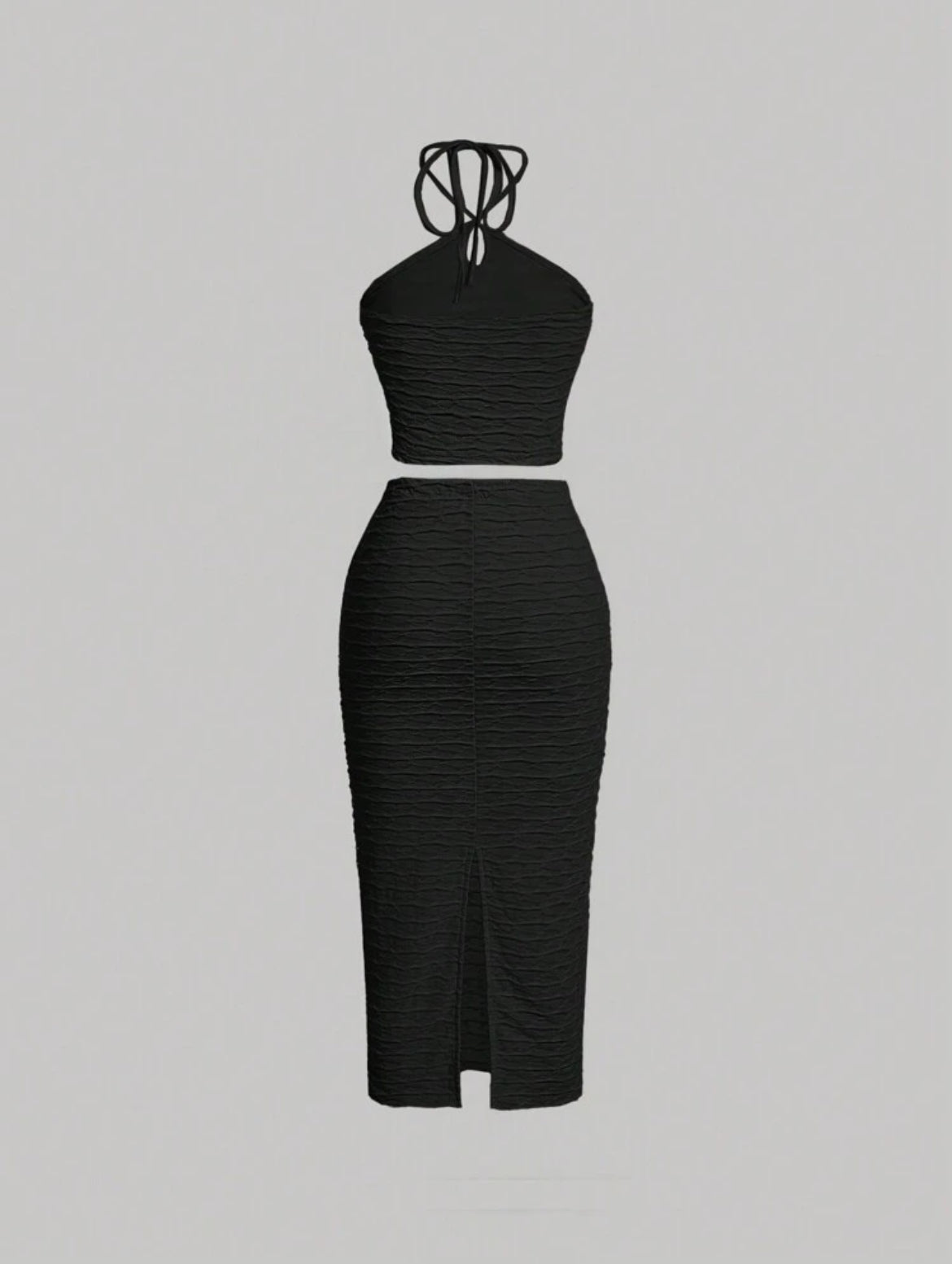 Jacquard Top And Skirt Black Set