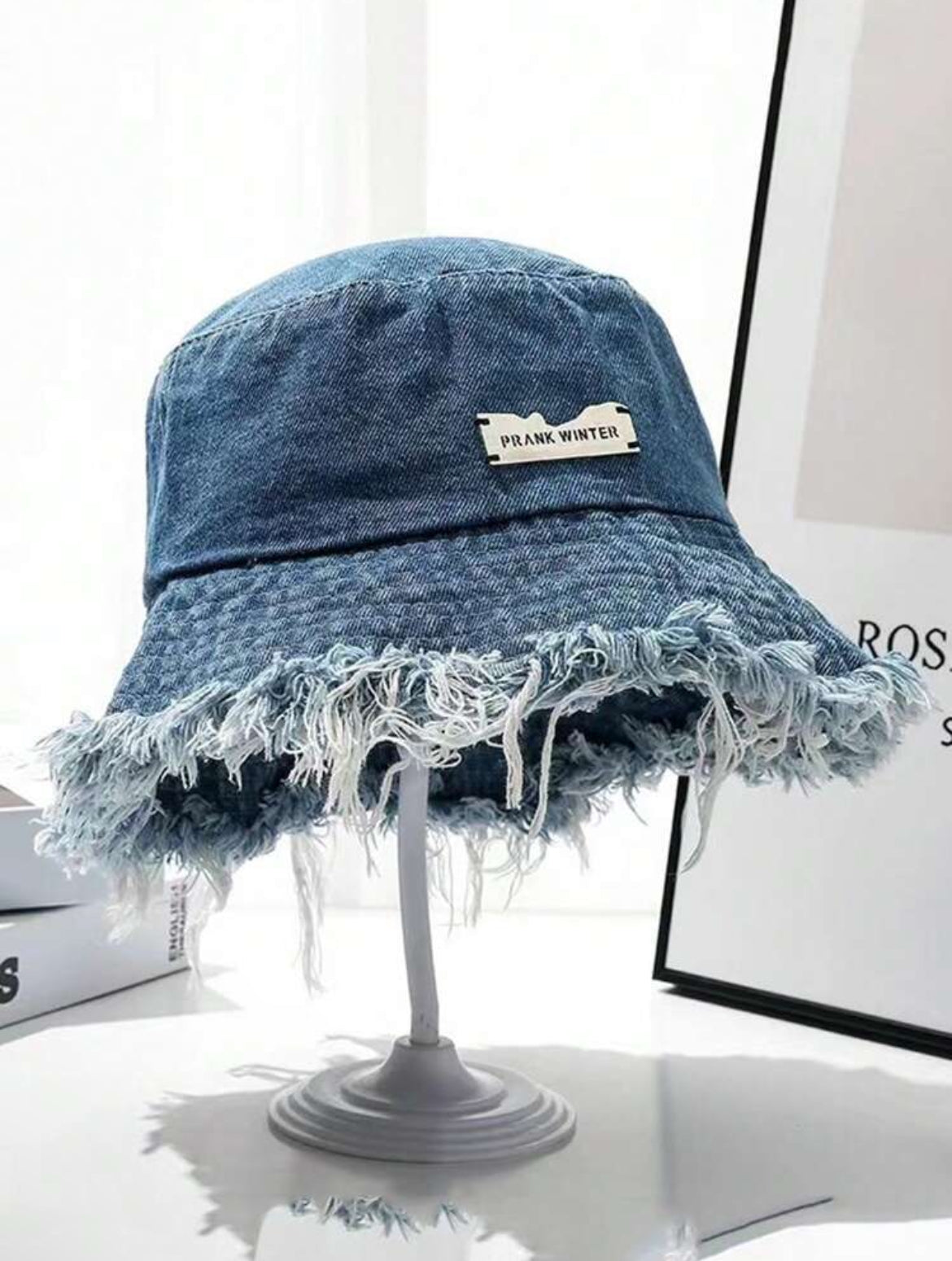 1pc Ladies' Fringed Denim Bucket Hat