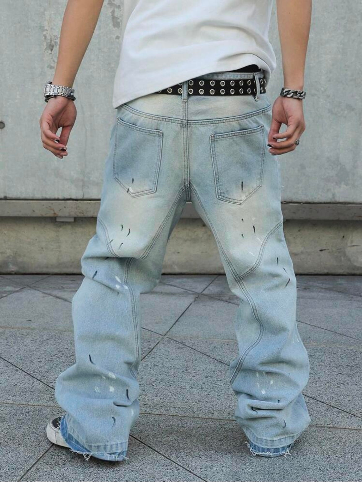 Manfinity EMRG Ripped Print Simple Denim Jeans