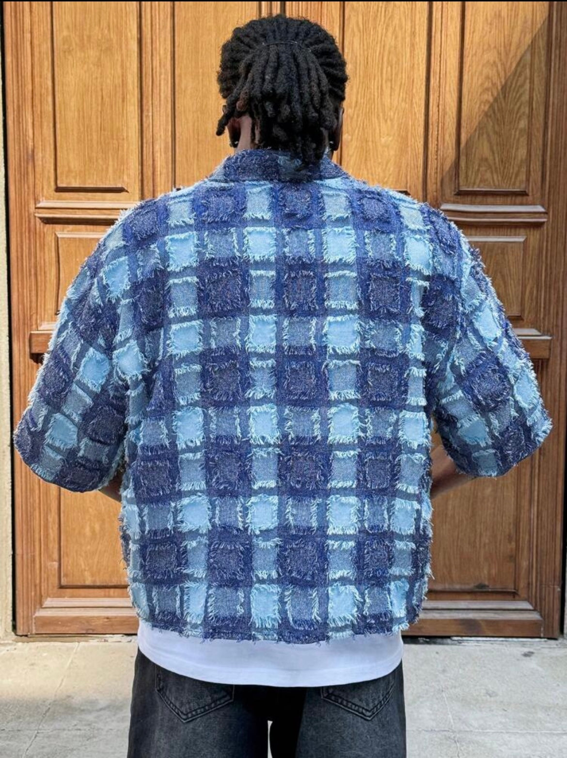 AXEPEAK Men’s Loose Fit Plaid Cropped Shirt