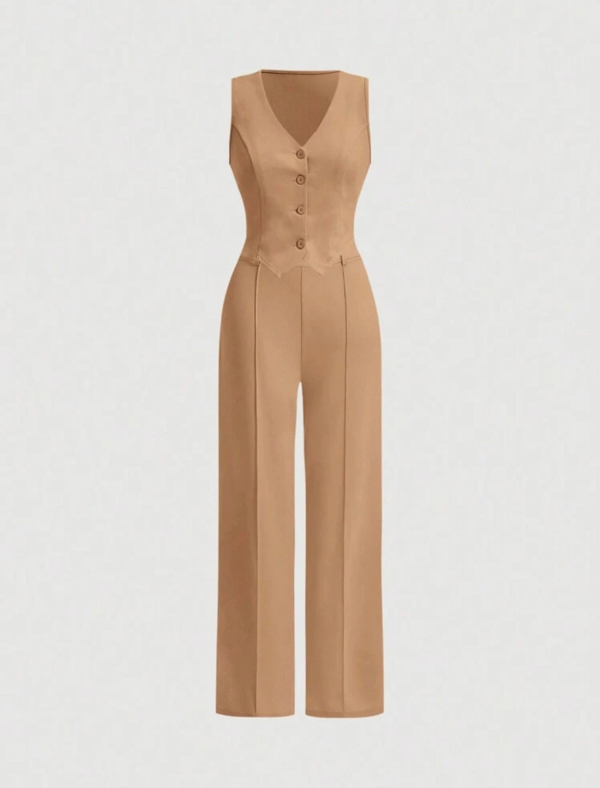 MOD Ladies' Single-Breasted Vest And Trousers Set Khaki Col