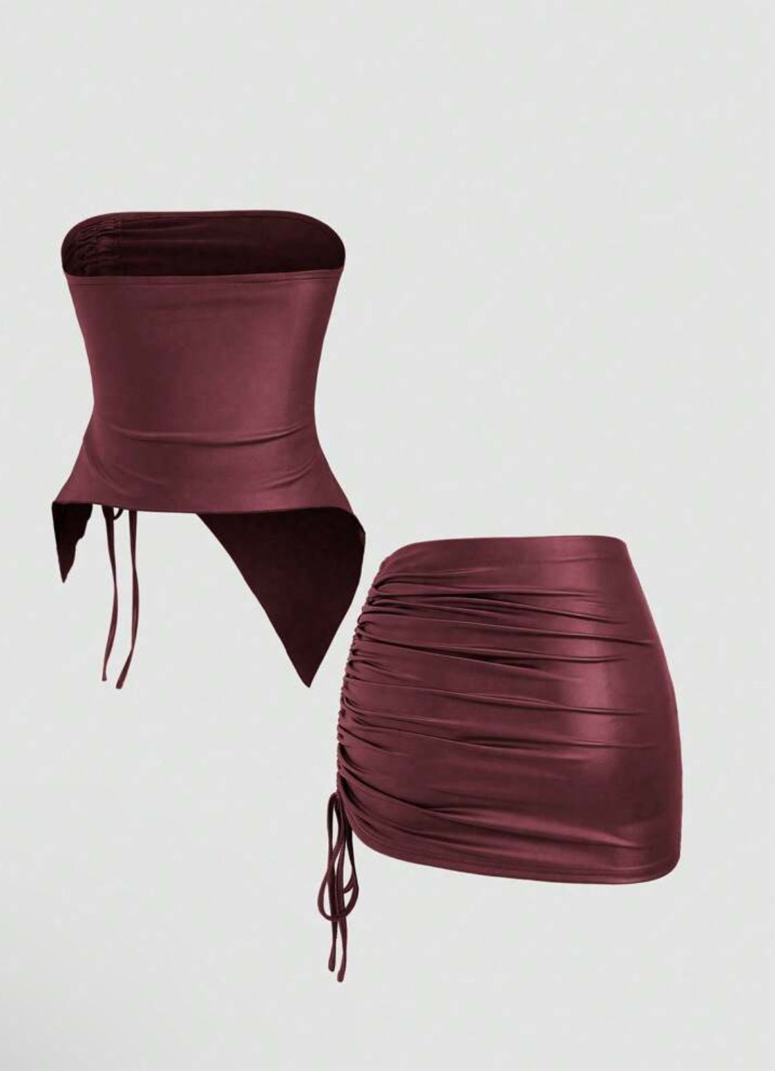 Top & Drawstring Mini Skirt Set Outfit