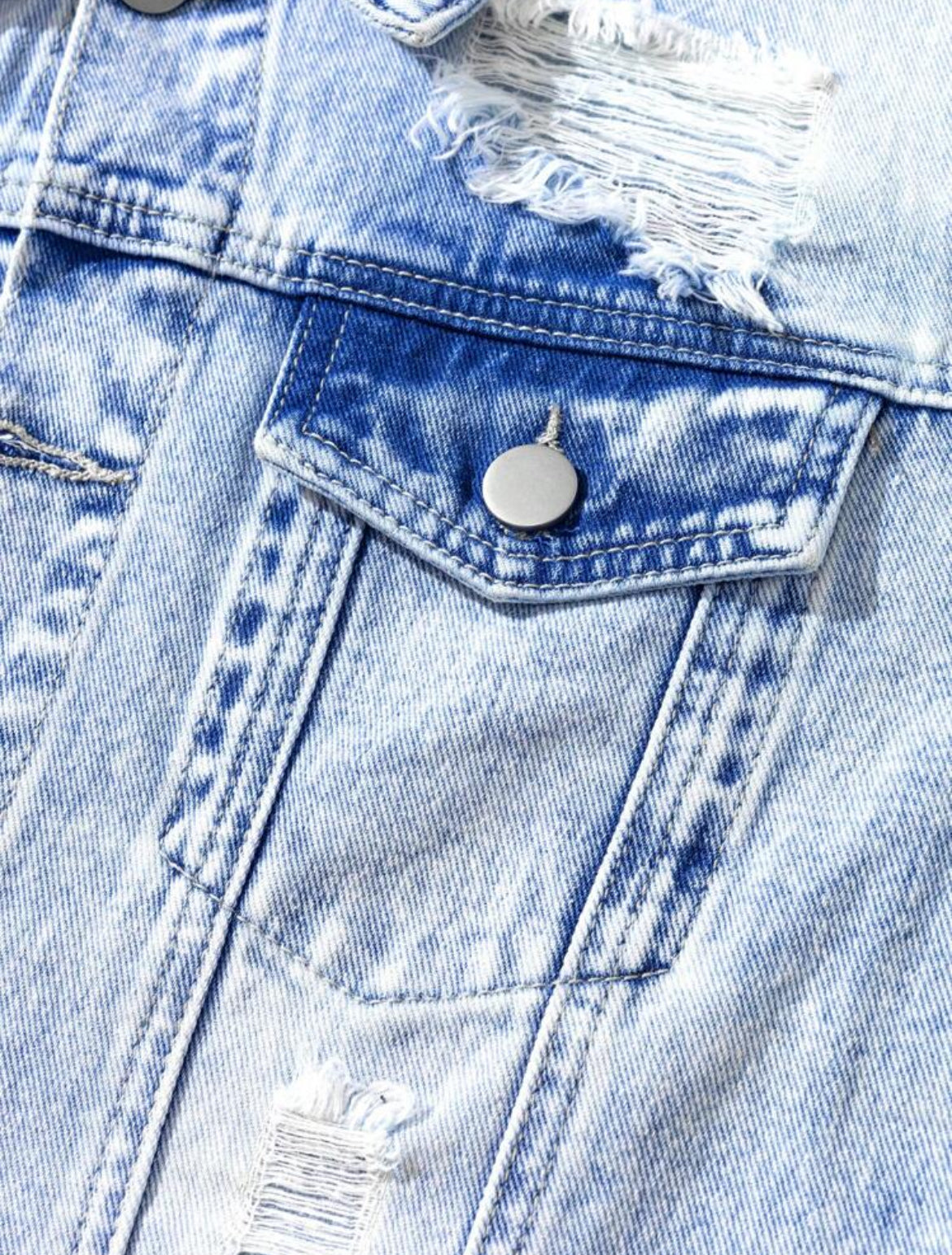 Tween Boys’ Oversized Ripped Washed Denim Set – Light Blue