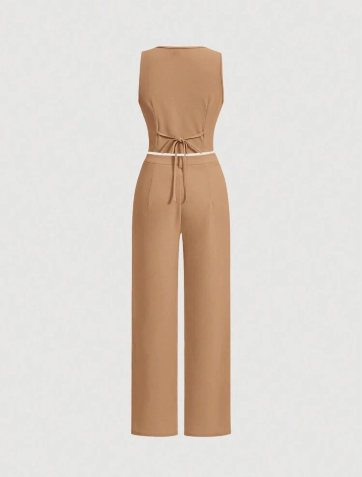 MOD Ladies' Single-Breasted Vest And Trousers Set Khaki Col