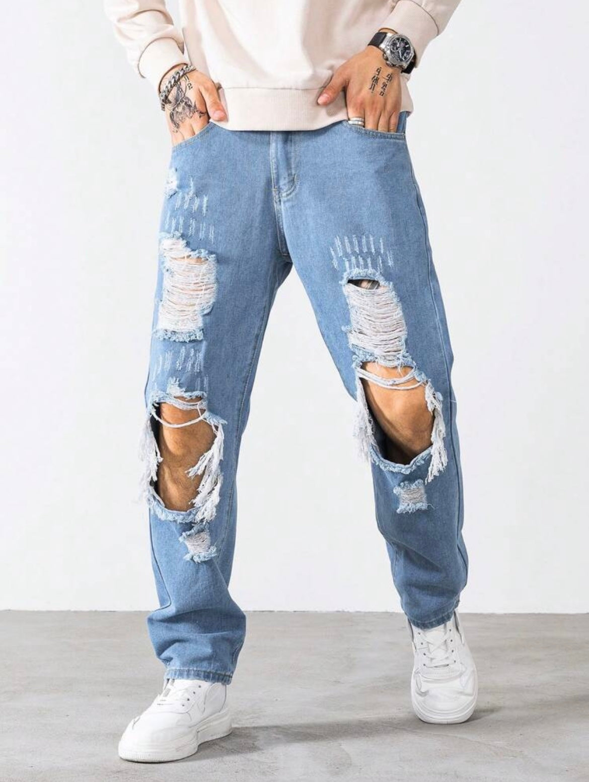 Manfinity EMRG Cut Out Ripped Jeans