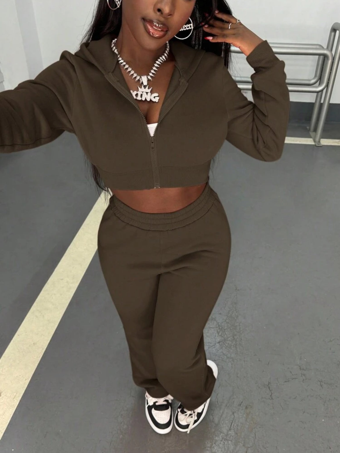 Hooded Crop Top And Sweatpants Outfit