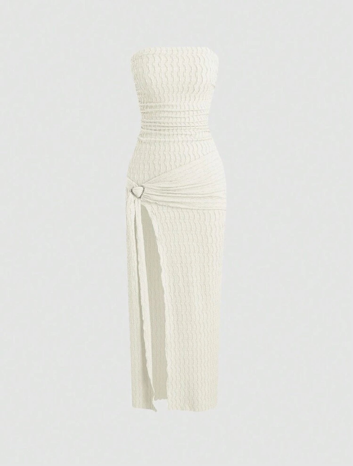 Strapless Side Slit Maxi Knit Jacquard Dress, Elegant