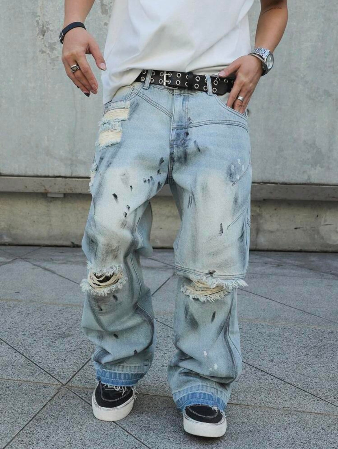 Manfinity EMRG Ripped Print Simple Denim Jeans