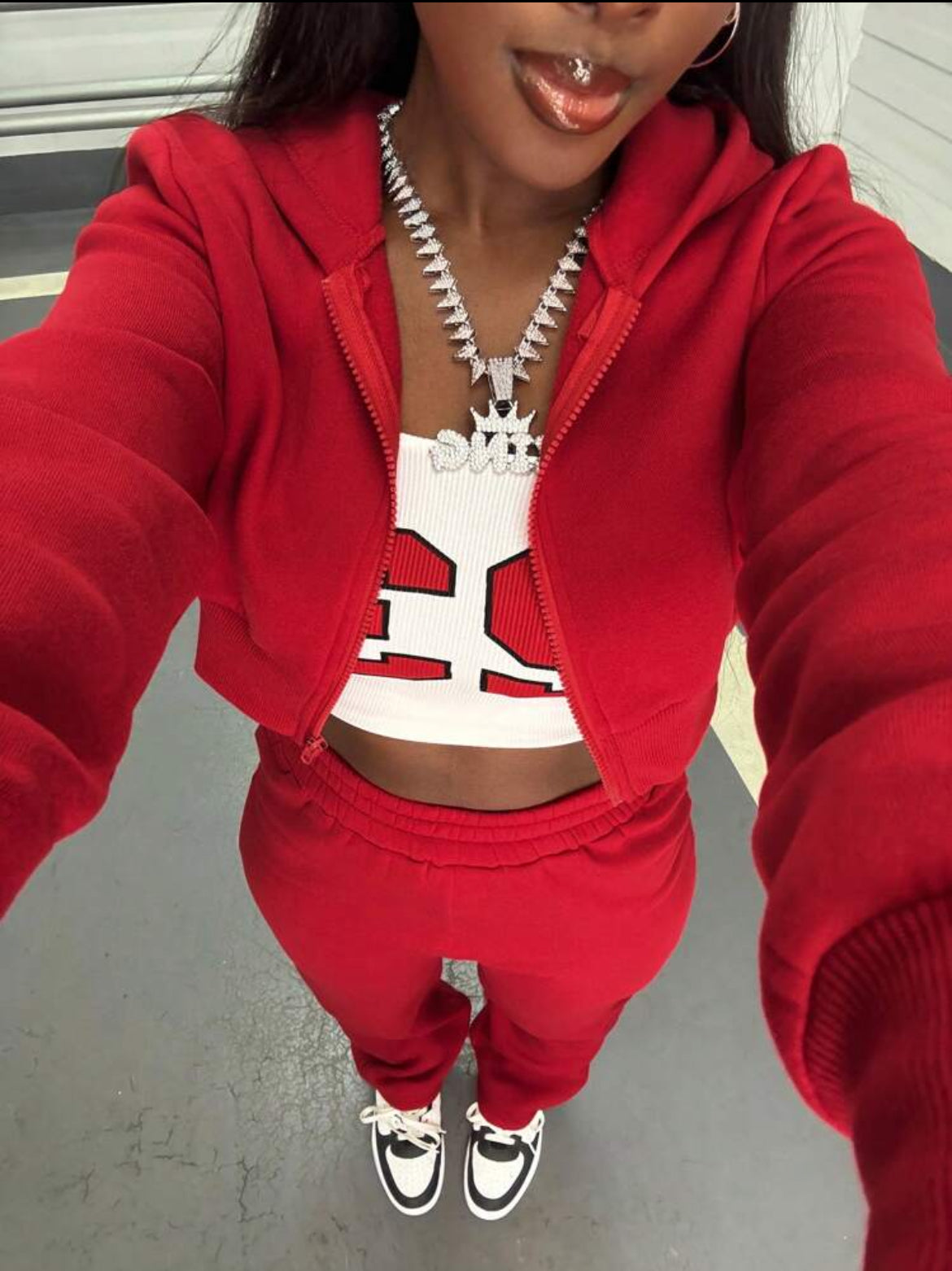Hooded Crop Top And Sweatpants Outfit