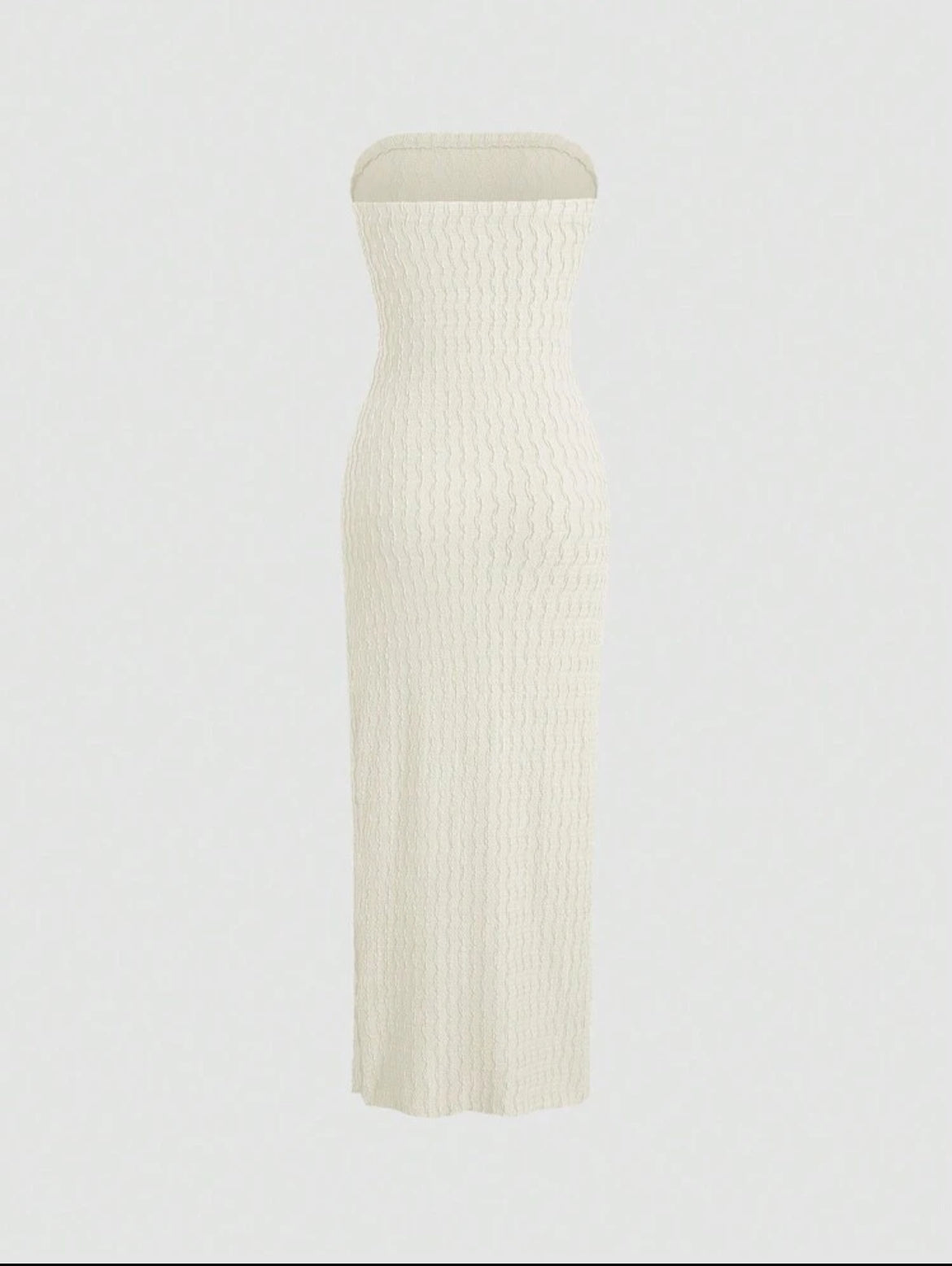 Strapless Side Slit Maxi Knit Jacquard Dress, Elegant