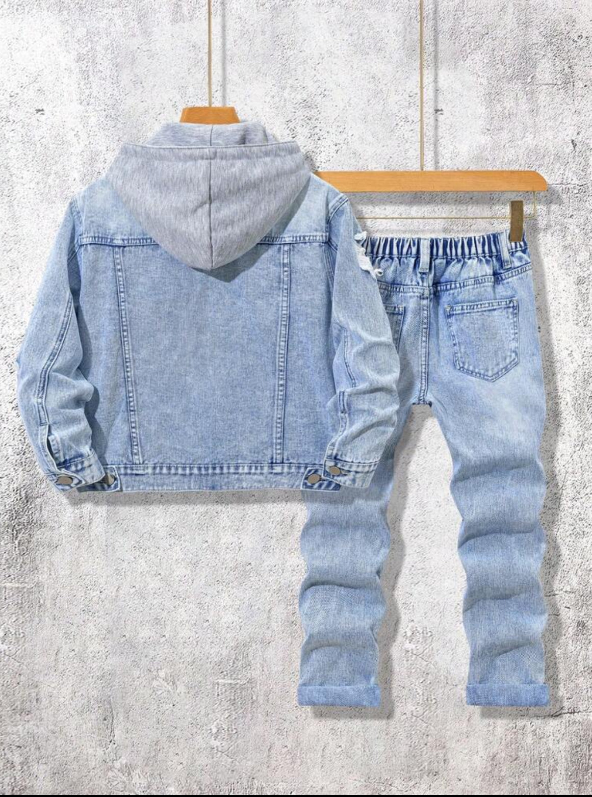 Tween Boys’ Oversized Ripped Washed Denim Set – Light Blue