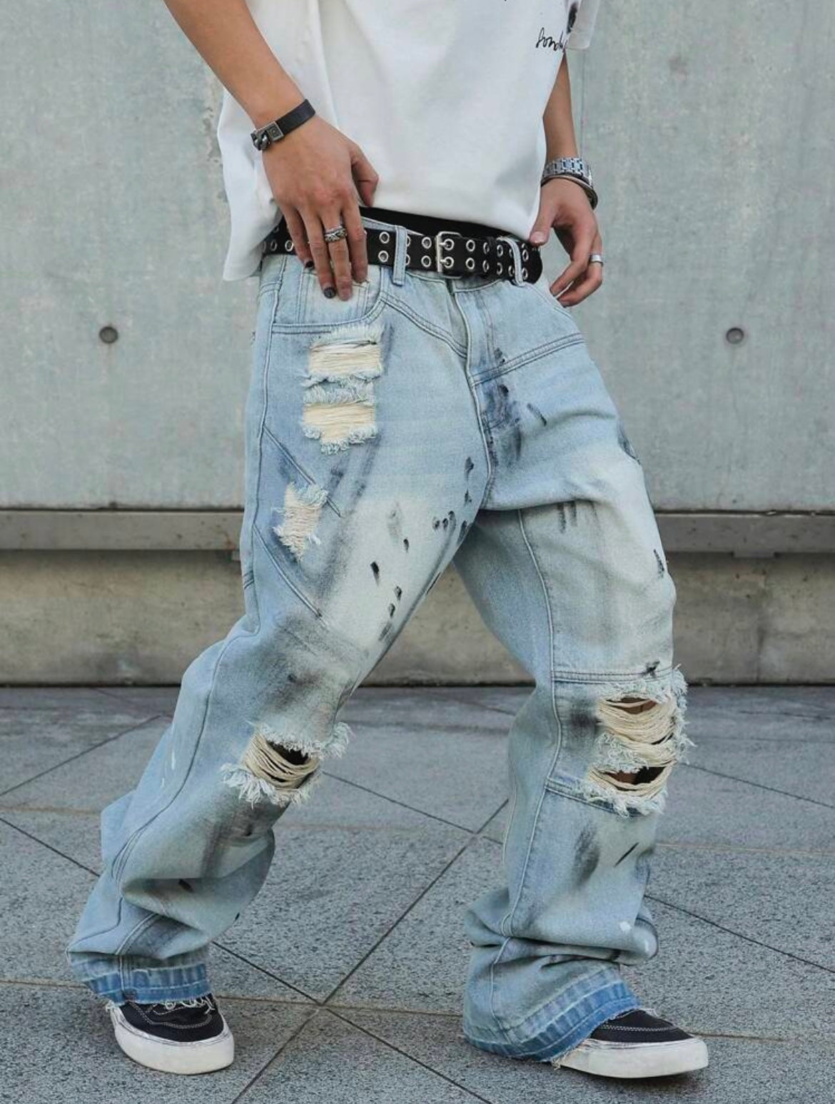 Manfinity EMRG Ripped Print Simple Denim Jeans