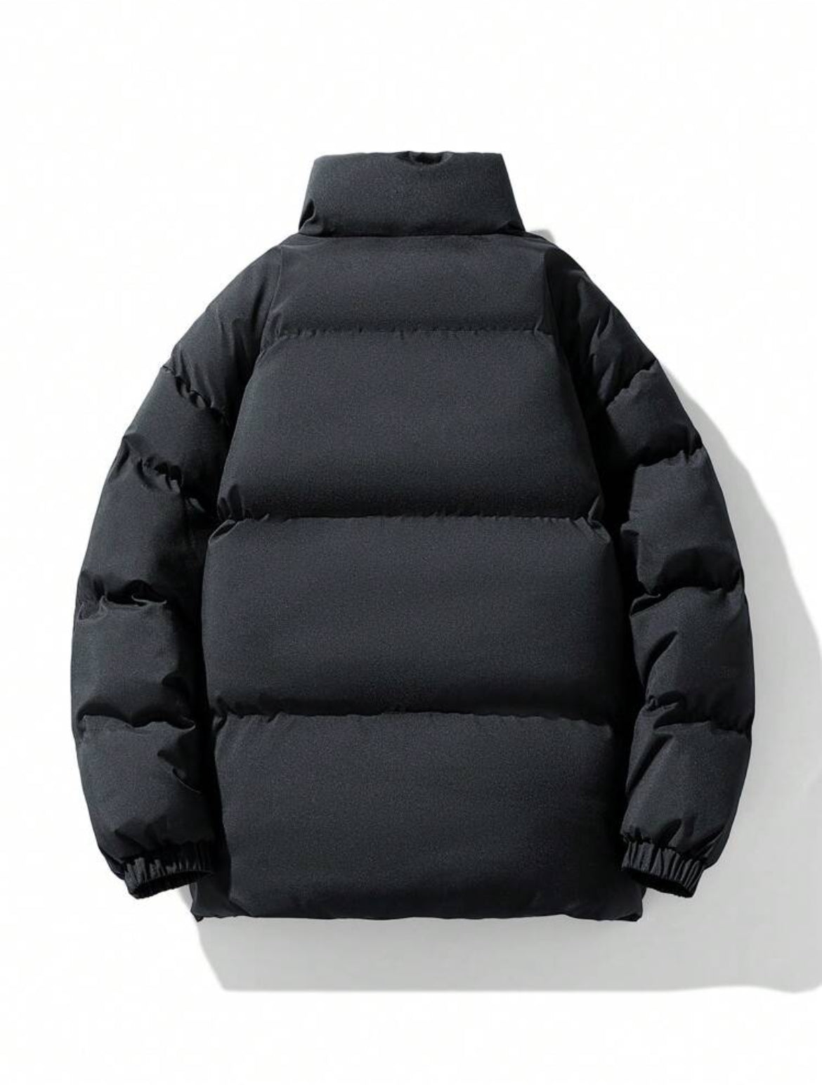 Men’s Solid Color Stand Collar Padded Coat – Black