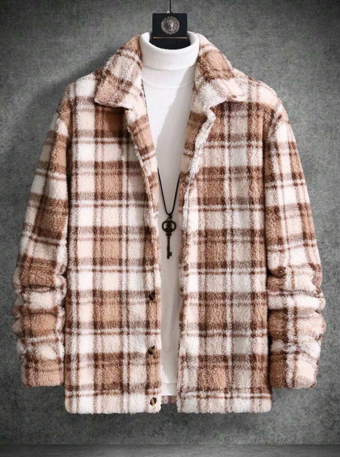 Manfinity Homme Colorful Plaid Teddy Jacket