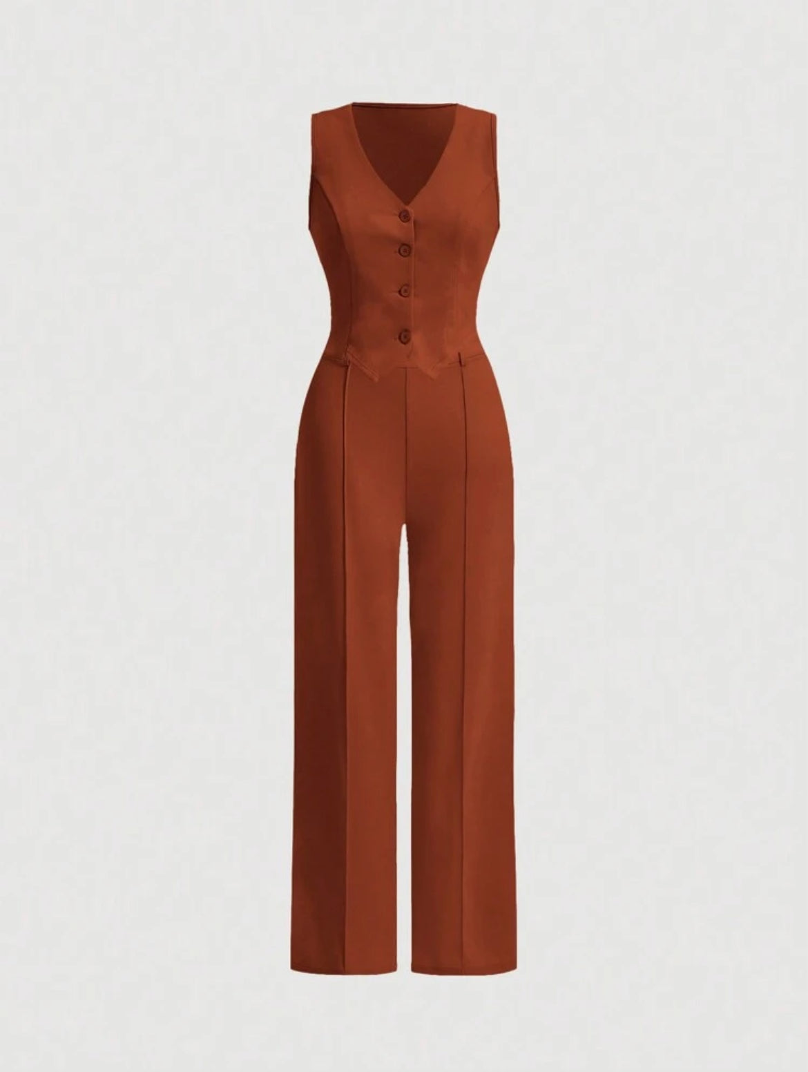 MOD Ladies' Single-Breasted Vest And Trousers Set Khaki Col