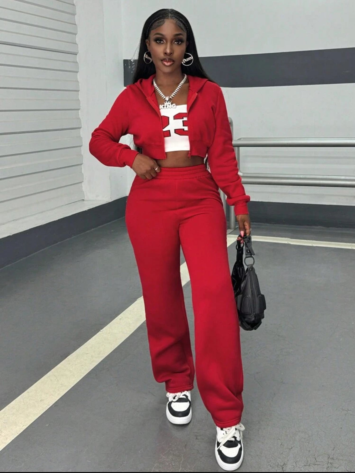 Hooded Crop Top And Sweatpants Outfit