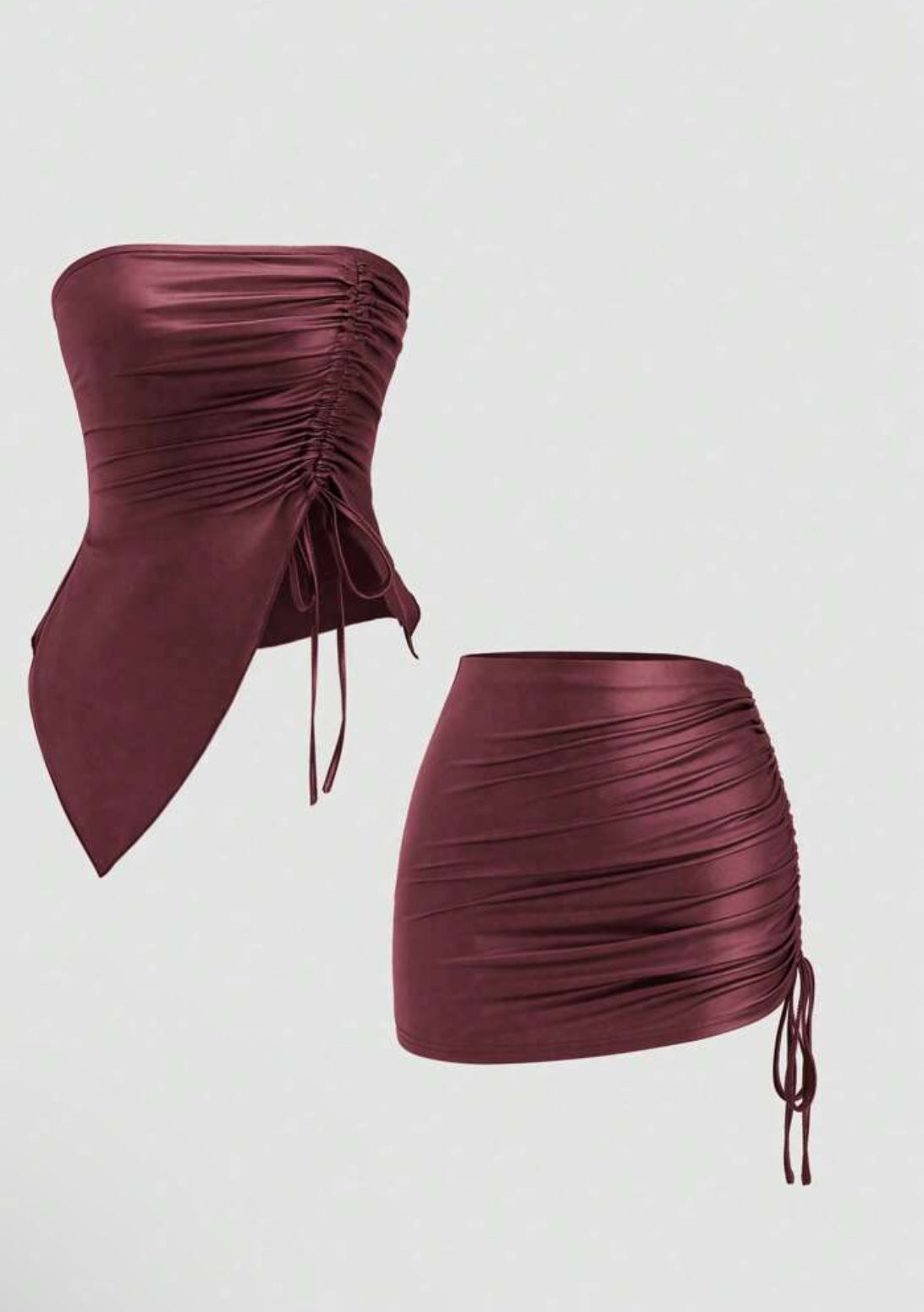 Top & Drawstring Mini Skirt Set Outfit