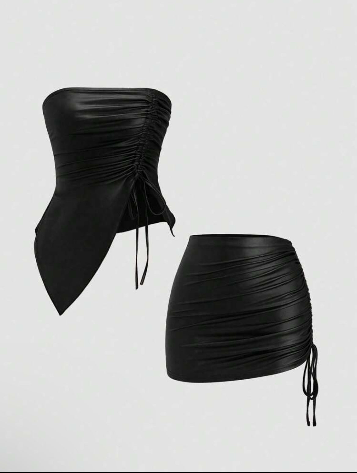 Top & Drawstring Mini Skirt Set Outfit
