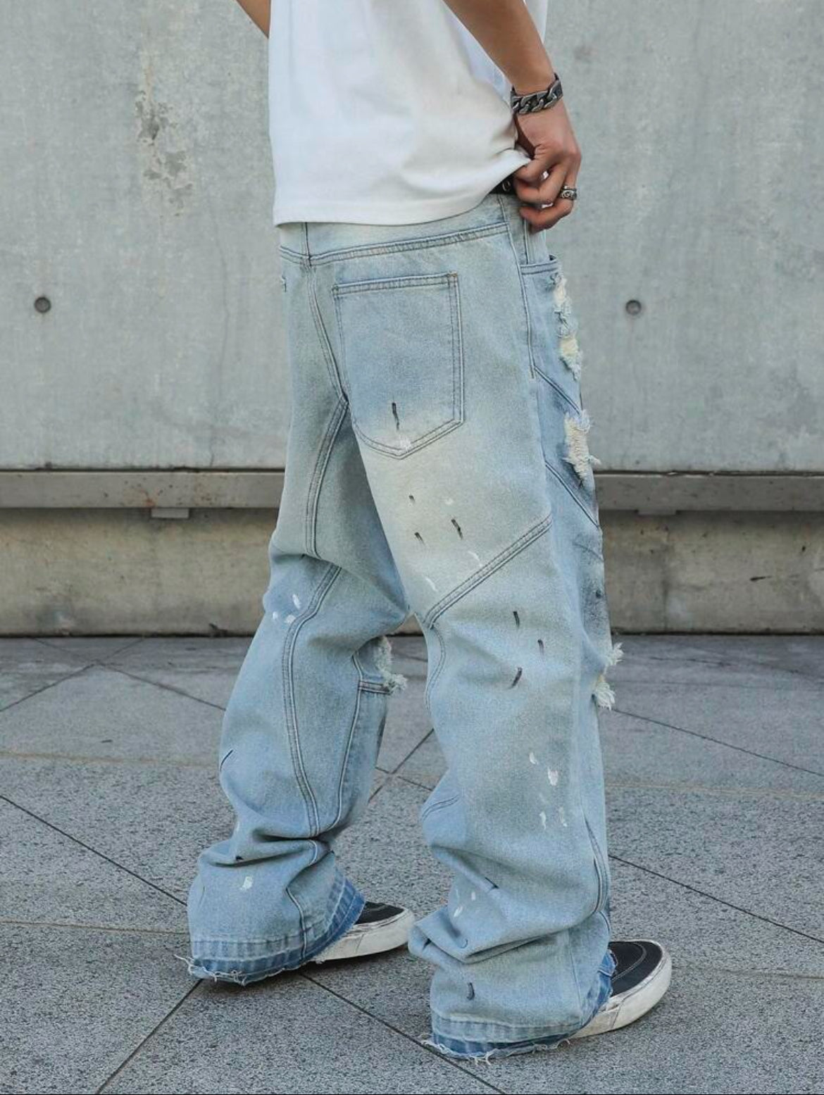 Manfinity EMRG Ripped Print Simple Denim Jeans