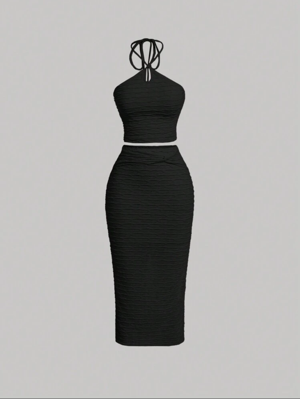 Jacquard Top And Skirt Black Set