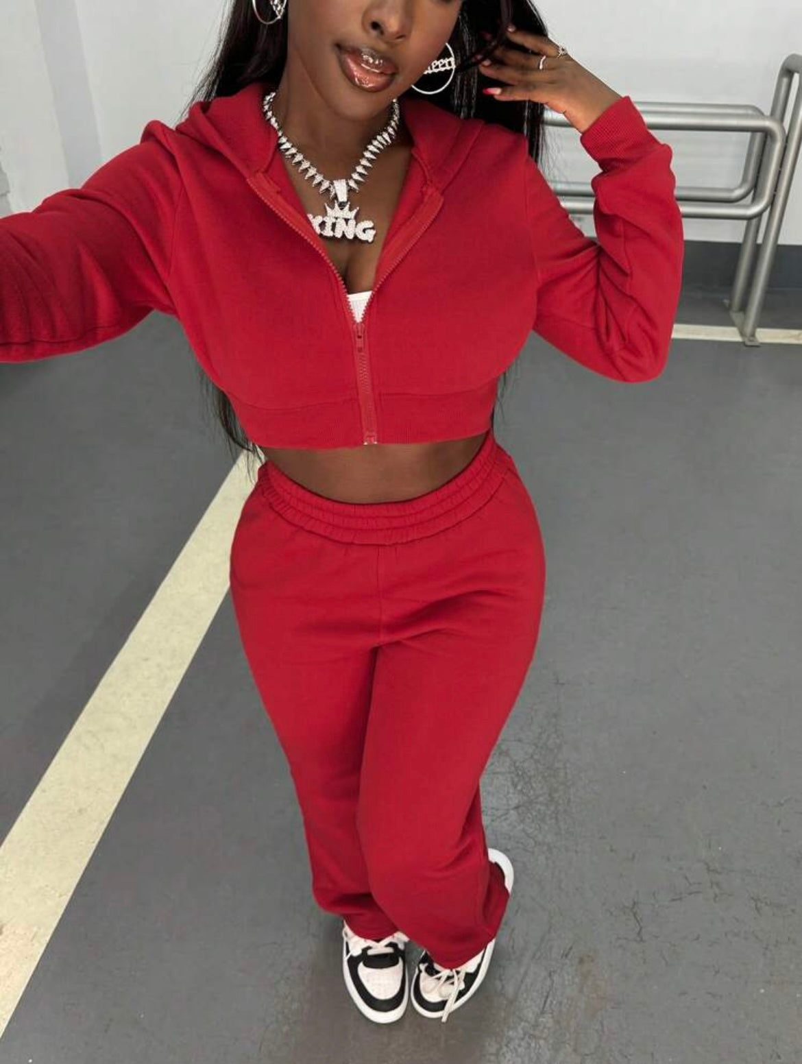 Hooded Crop Top And Sweatpants Outfit