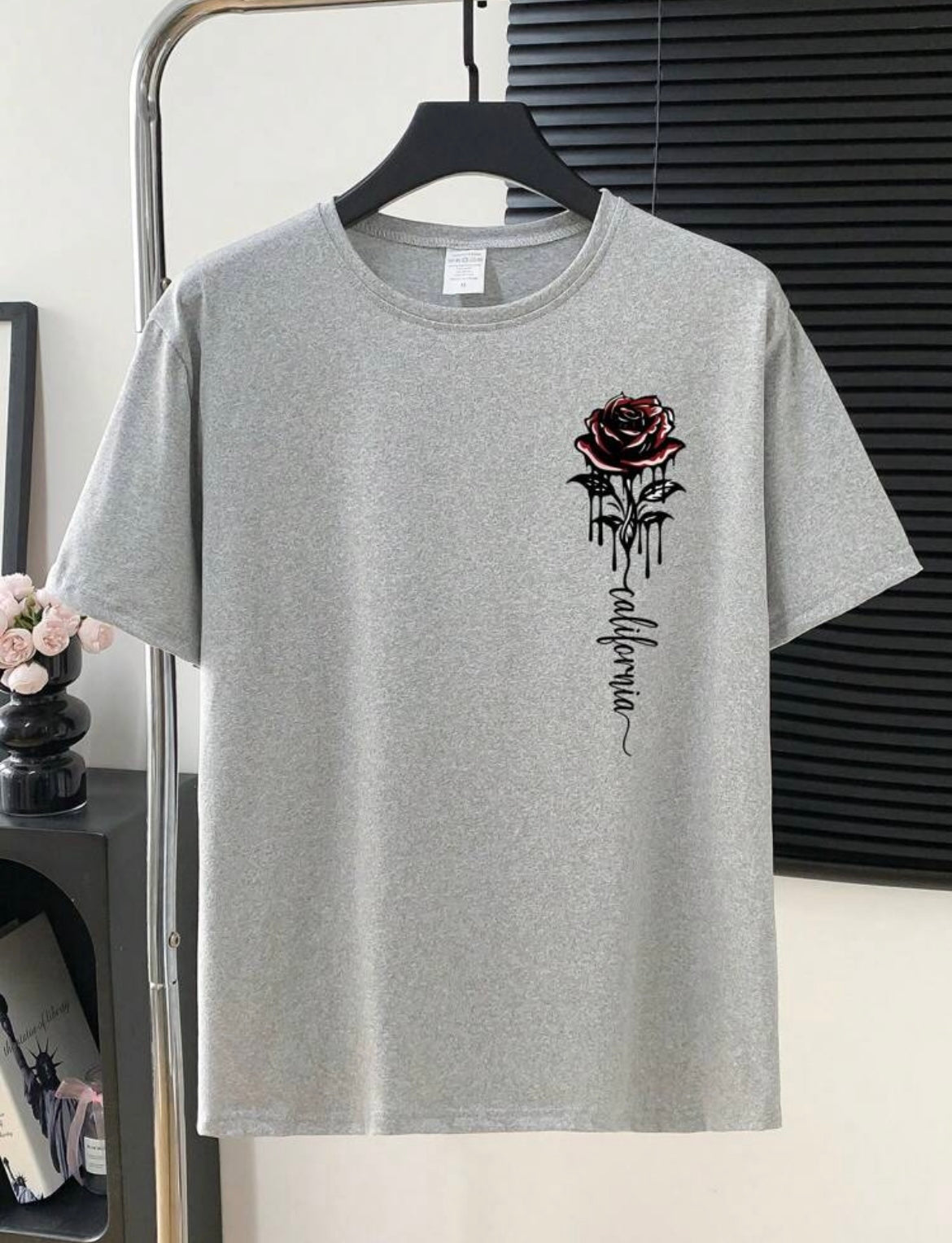 Men's Letter & Rose Casual T-Shirt