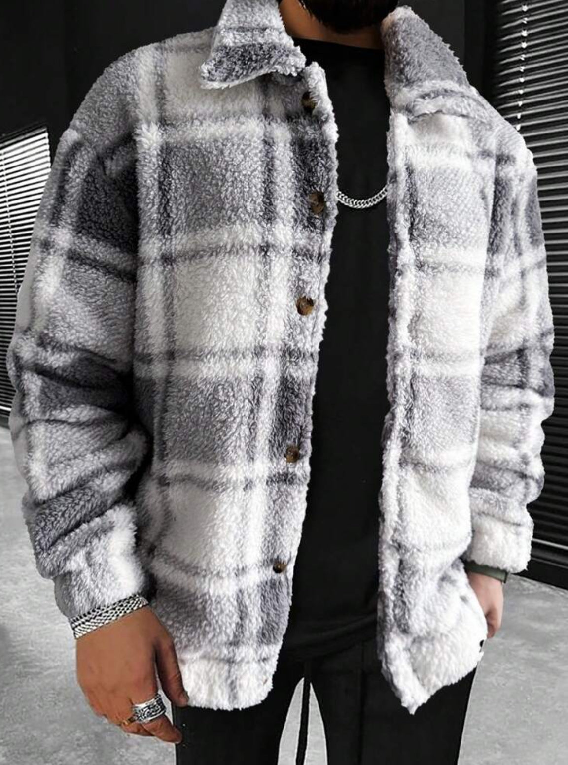 Manfinity Homme Colorful Plaid Teddy Jacket