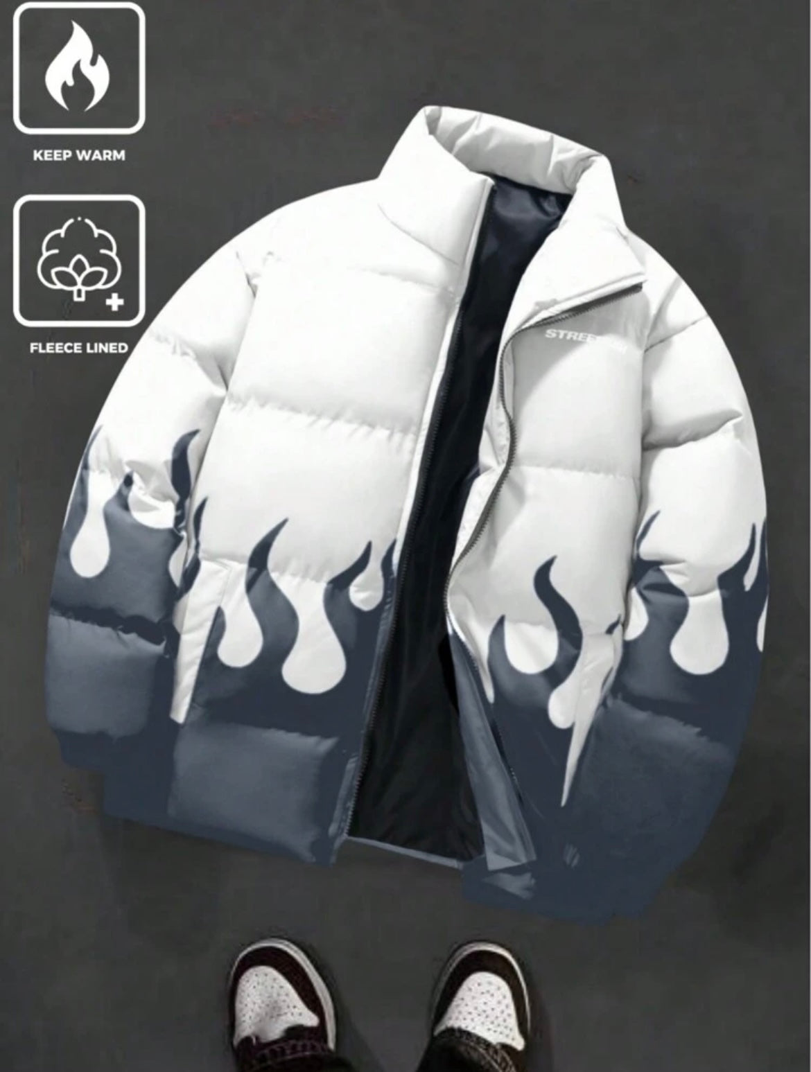 Manfinity Streetrush Men’s Flame Pattern Winter Coat – Blue