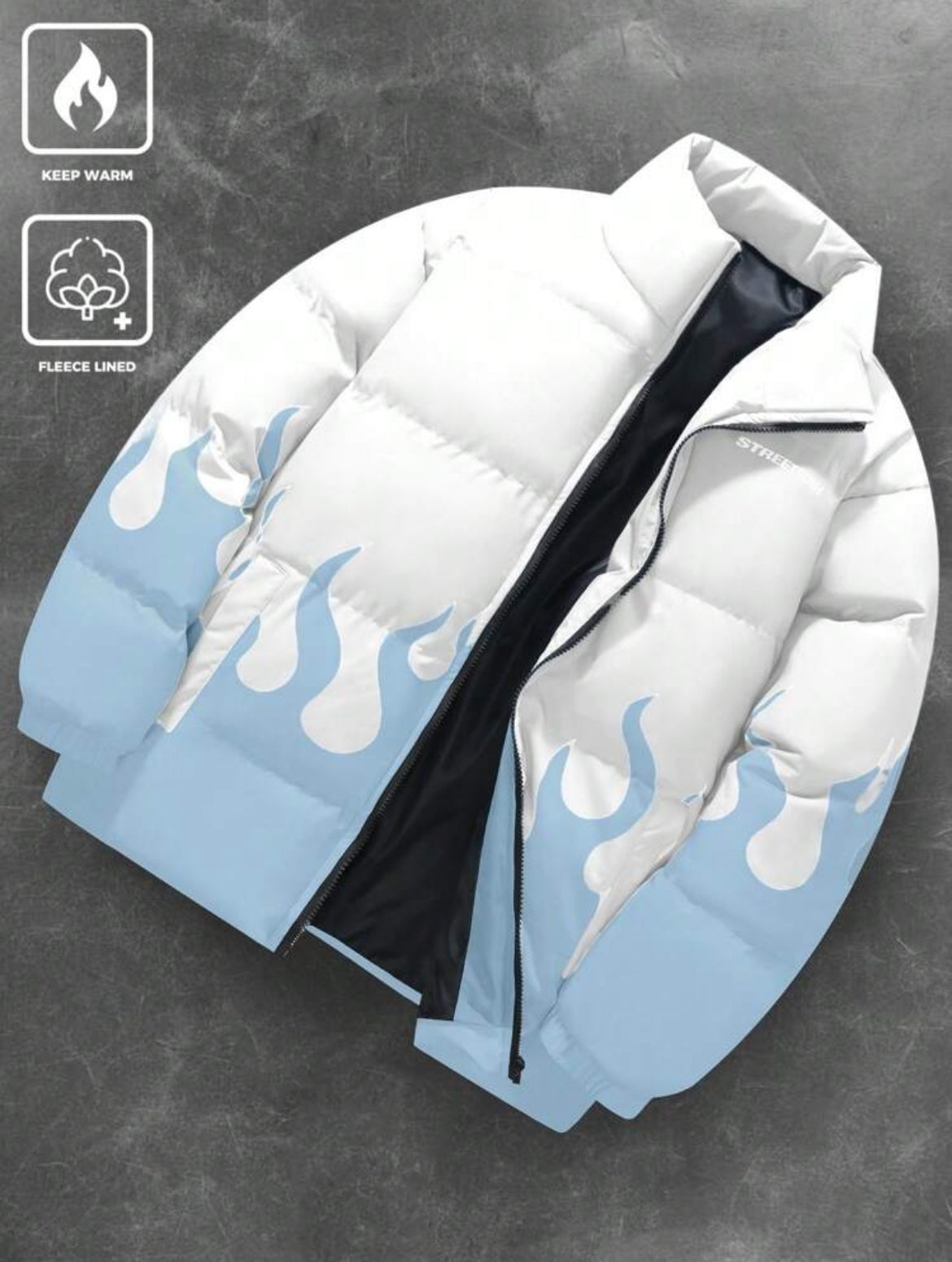 Manfinity Streetrush Men’s Flame Pattern Winter Coat – Blue