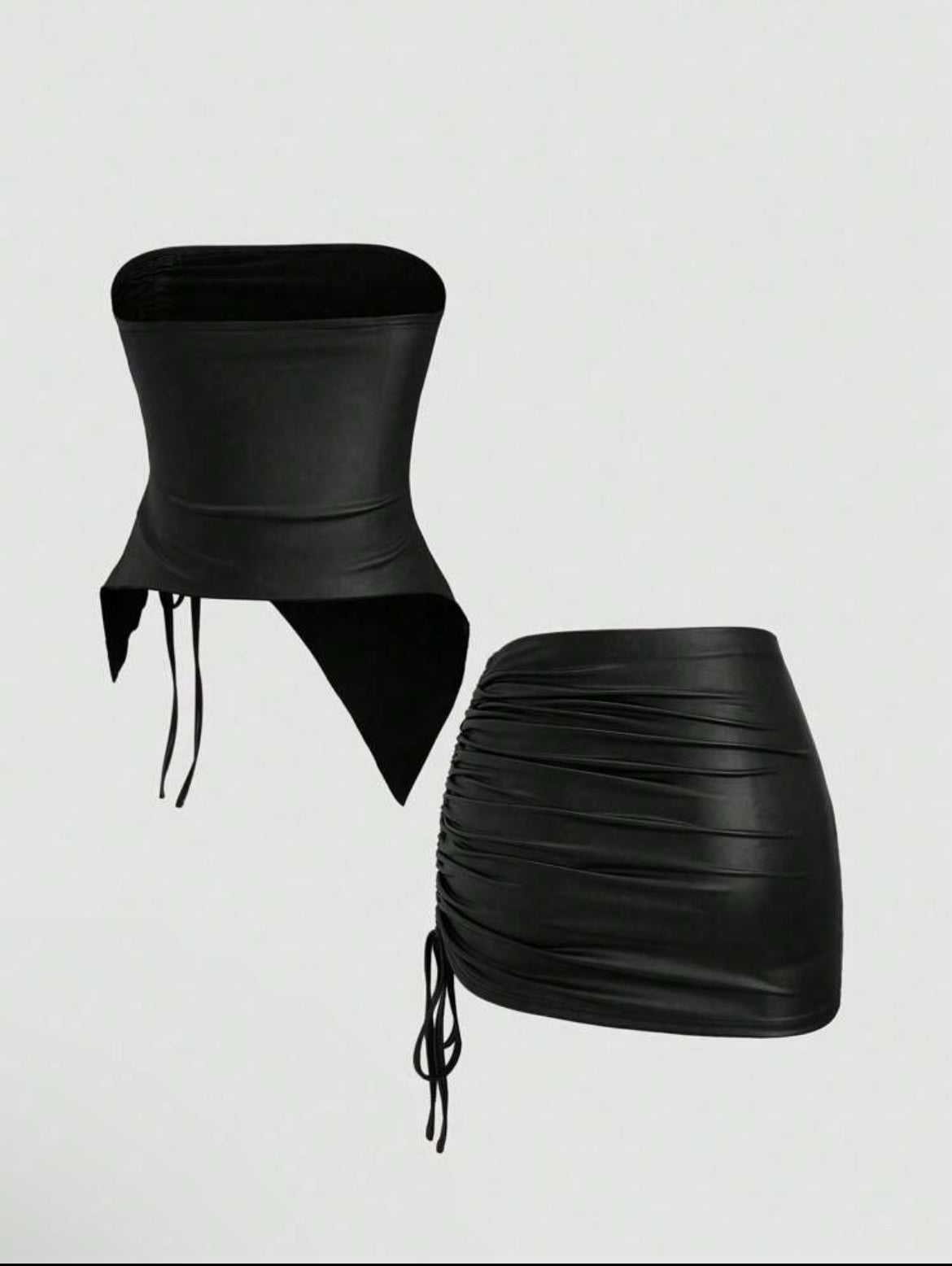 Top & Drawstring Mini Skirt Set Outfit
