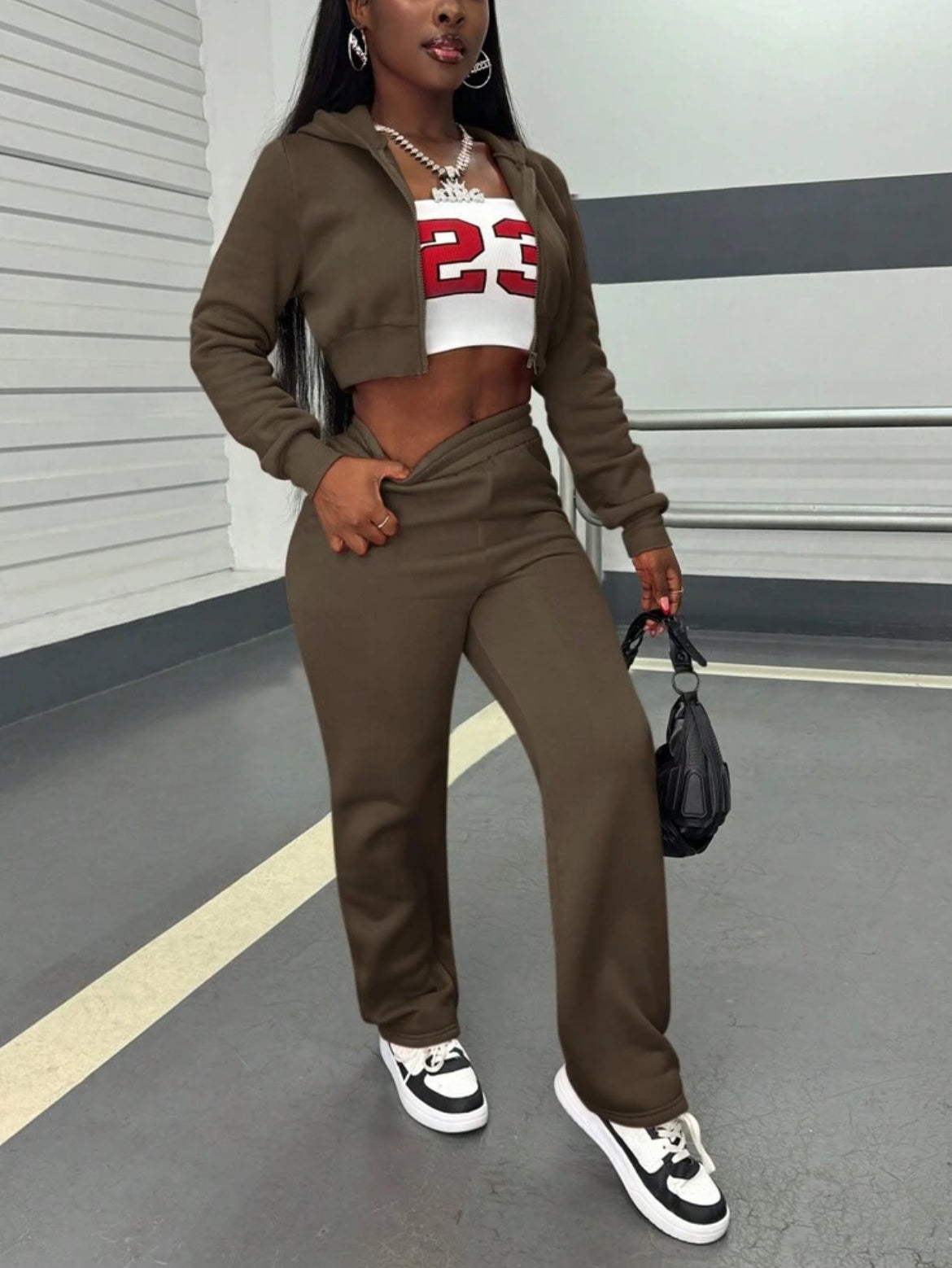 Hooded Crop Top And Sweatpants Outfit