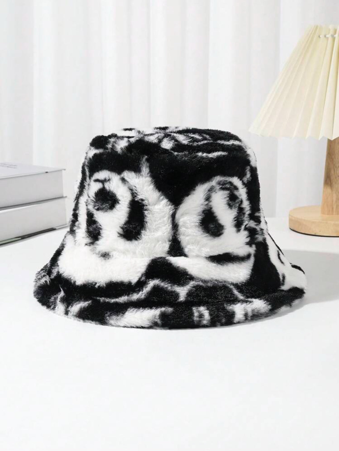 Panda Print Tie-Dye Plush Bucket Hat