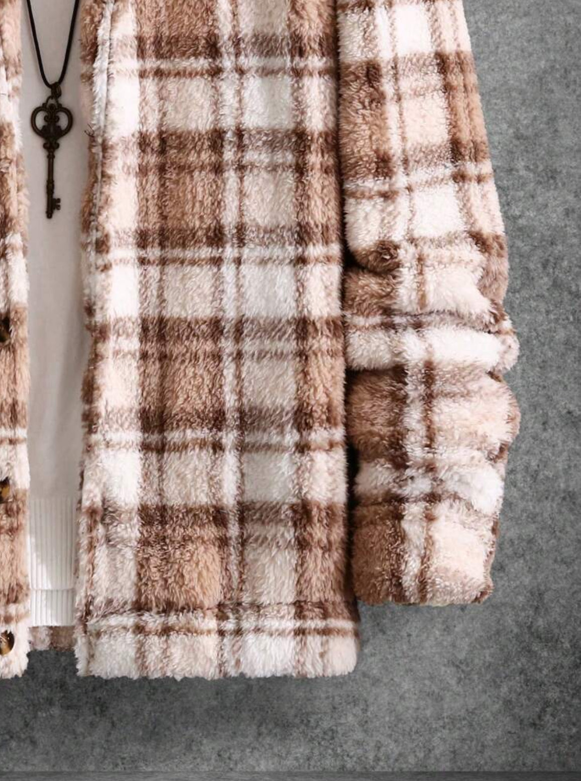 Manfinity Homme Colorful Plaid Teddy Jacket