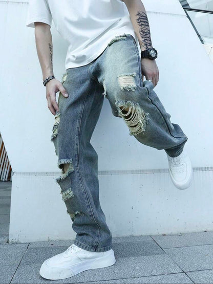 Manfinity Men Ripped Straight Leg Jeans