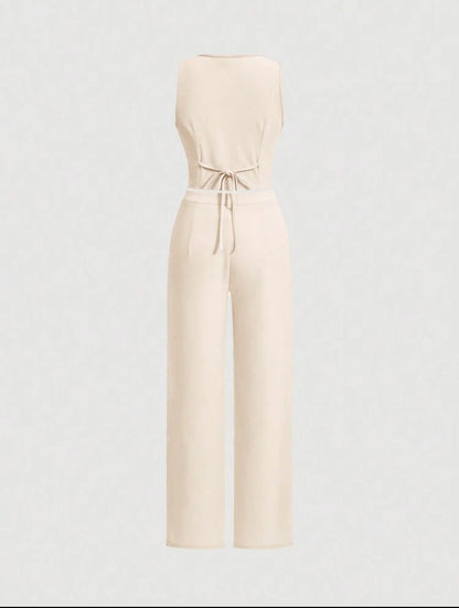 MOD Ladies' Single-Breasted Vest And Trousers Set Khaki Col