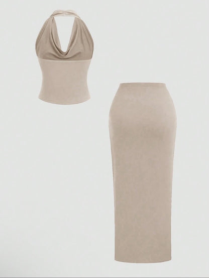 Sweetra Scoop Neck
Backless Halter Crop Top