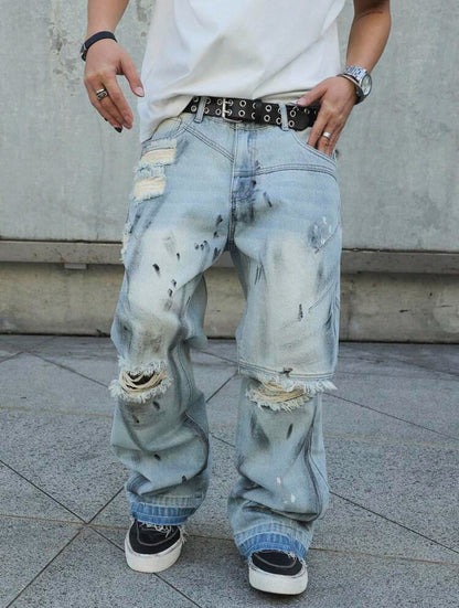 Manfinity EMRG Ripped Print Simple Denim Jeans