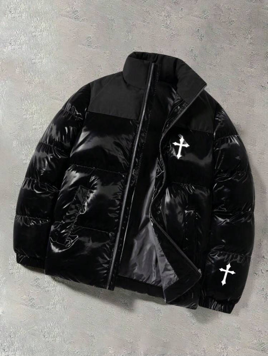 Manfinity EMRG Men’s Color Block Cross Print Padded Winter Coat