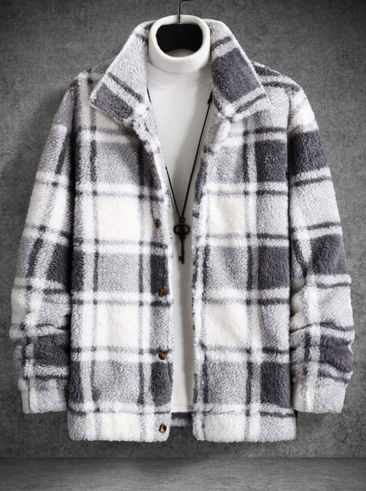 Manfinity Homme Colorful Plaid Teddy Jacket