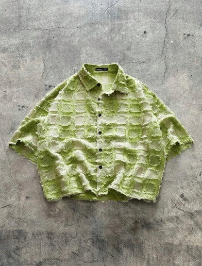 AXEPEAK Men’s Summer Plaid Crop Shirt