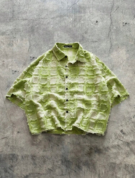AXEPEAK Men’s Summer Plaid Crop Shirt