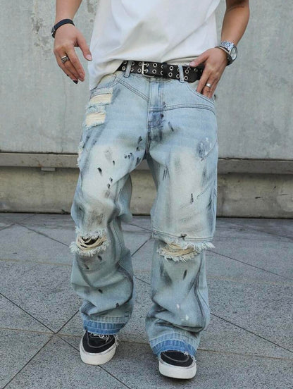 Manfinity EMRG Ripped Print Simple Denim Jeans