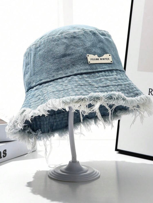1pc Ladies' Fringed Denim Bucket Hat